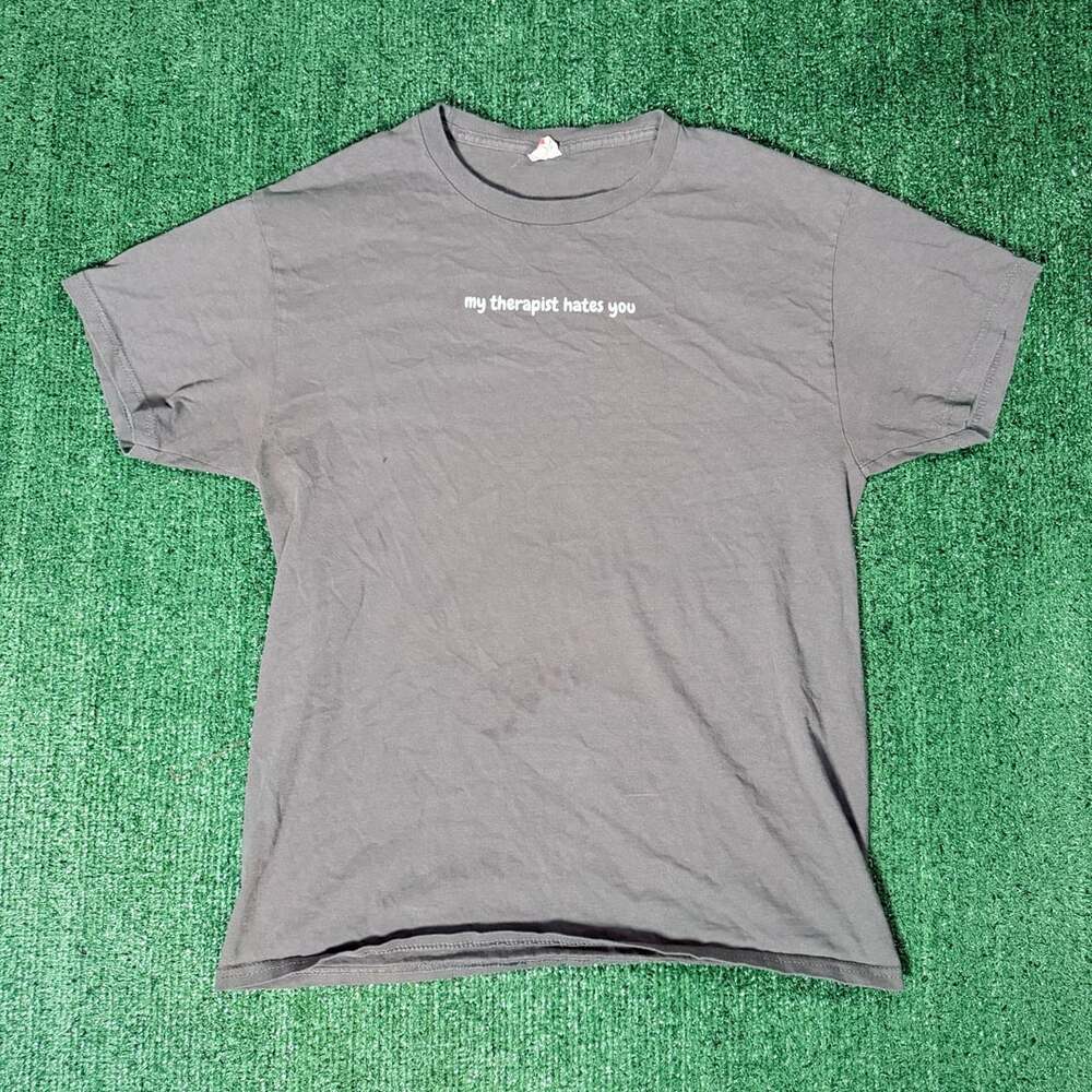 Womens Hanes My Therapist Hates You Graphic Short Sleeve T-Shirt Grey Medium